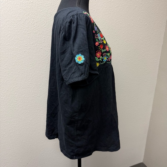 South Main XXL Black Floral Embroidered Boho Peasant Top Cotton - Picture 6 of 10